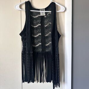Vocal Black Lace Vest with Fringe